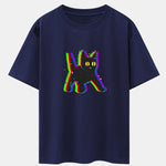 Glitch Black Cat Print Drop Shoulder Oversize T-Shirt