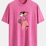 Pink Panther Print Washed Distressed Drop Shoulder T-Shirt