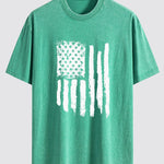American Flag Print Washed Distressed Drop Shoulder T-Shirt