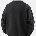Stripe Waffle Zipper Polo Neck Sweatshirt