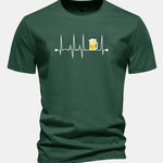 Regular Fit Beer Heartbeat Print Cotton T-Shirt