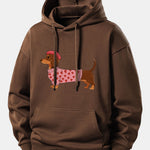 Dachshund Wearing Heart Sweater Print Relax Fit Hoodie