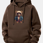 Bear In Leather Jacket Print Drawstring Hoodie