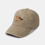 Zipper Bear Pattern Casual Washed Cotton Baseball Cap