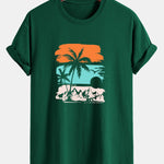 Regular Fit Palm Tree Silhouette Print Cotton T-Shirt