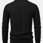 Long Sleeve Stripe V Neck Knit Polo Shirt