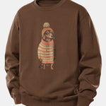 Dachshund Wearing Sweater Print Relax Fit Sweatshirt