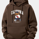 California Bear Print Drawstring Hoodie