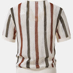 Striped Crochet V Neck Polo