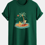 Regular Fit Skeleton On Vacation Print Cotton T-Shirt