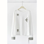 Women's Japanese Loose Graphic Striped Patchwork Crewneck T-shirt