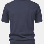 Stripe Knit Zip Up Polo Shirt & Straight Leg Ribbed Pants