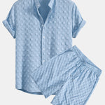 Checkerboard Jacquard Stand Collar Shirt & Checkerboard Jacquard Shorts