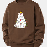 Christmas Lights White Cat Print Relax Fit Sweatshirt