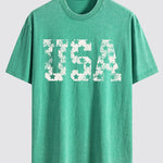 USA Print Washed Distressed Drop Shoulder T-Shirt