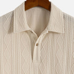 Knitted Geometric Rhombus Jacquard Polo & Straight Leg Ribbed Pants