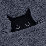 Black Cat Embroidered Teddy Zip Up Hoodie