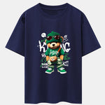 Graffiti Bear Print Drop Shoulder Oversize T-Shirt