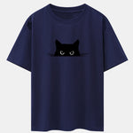 Black Cat Print Drop Shoulder Oversize T-Shirt