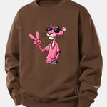 Pink Panther With A V Sign Print Relax Fit Sweatshirt