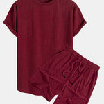 Striped Towelling Texture Arc Hem T-Shirt & Shorts