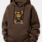Hip Hop Bear Print Drawstring Hoodie