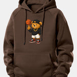 Basketball Bear Print Drawstring Hoodie