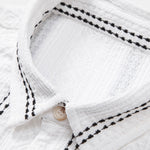 Geometric Striped Jacquard Button Up Shirt & Straight Leg Linen Pants