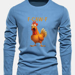 Long Sleeve Rooster Print Cotton T-Shirt
