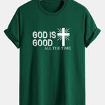 Regular Fit God Is Good Cross Print Cotton T-Shirt