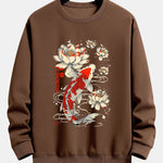 Koi Fish Lotus Print Relax Fit Sweatshirt