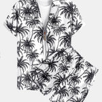 Relax Fit Palm Tree Print Button Up Shirt & Palm Tree Print Swim Short