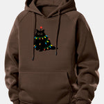 Christmas Lights Black Cat Print Drawstring Hoodie