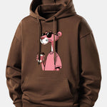 Pink Panther Drinking Coffee Print Relax Fit Hoodie