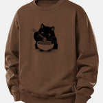 Black Cat Ramen Print Relax Fit Sweatshirt