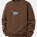 Dachshund Wearing Striped Sweater Print Relax Fit Sweatshirt