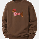 Dachshund Wearing Heart Sweater Print Relax Fit Sweatshirt