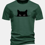 Regular Fit Black Cat Print Cotton T-Shirt