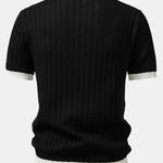 Contrast Textured Johnny Collar Knit Polo & Slim Fit Tapered Trousers