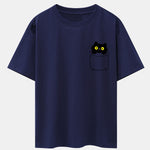 Pocket Cat Print Drop Shoulder Oversize T-Shirt