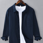 Long Sleeve Linen Cotton Shirt With Pocket & Straight Leg Linen Pants