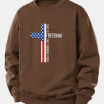 Freedom American Flag Cross Print Relax Fit Sweatshirt