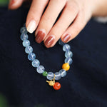 Buddha Stones Aquamarine Red Agate Peace Gourd Charm Bracelet