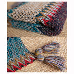 Buddha Stones Tibetan Shawl Blue Beige Red Wavy Pattern Winter Warm Tassel Scarf