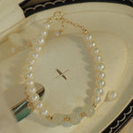 Buddha Stones 14K Gold Plated Natural Pearl Hetian Cyan Jade White Jade Sincerity Bead Chain Bracelet