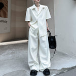 Lapel Shoulder Pad Casual Short Sleeve Shirt Wide Leg Trousers Two-piece Set