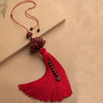 Buddha Stones Tibetan Small Leaf Red Sandalwood Lotus Luck Protection Tassel Decoration (Extra 35% Off | USE CODE: FS35)