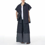 Square Neck Raw Edge Denim Vest Patchwork Jeans Two-Piece Set