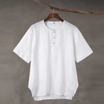 Linen Vintage Round Neck Button Down T-shirt