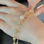 Buddha Stones 14K Gold Plated Jade Butterfly Tridacna Stone Flower Double Layer Luck Bracelet